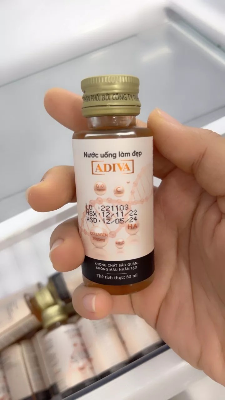 Nước Uống Làm Đẹp Adiva Collagen - Collagen Bioactive Peptide Giúp Da Sáng Mịn, Căng Mượt, Chống Lão Hóa Từ Bên Trong, Hộp 8 Chai/14 Chai