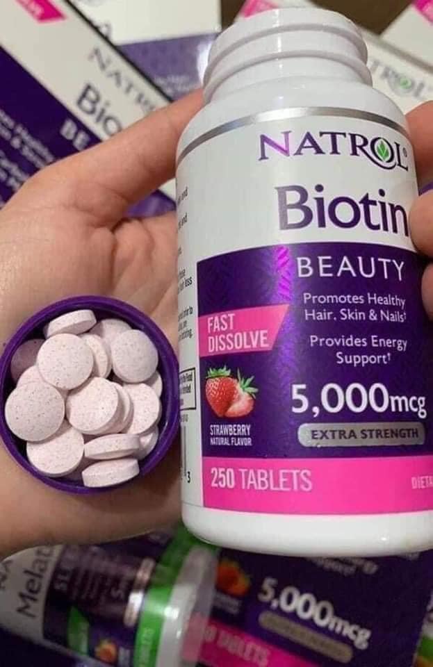Viên ngậm Biotin 5000 mcg hỗ trợ mọc tóc nhanh chóng - Thực phẩm chức năng 250 viên giúp tóc dày, móng khỏe và làn da mịn màng