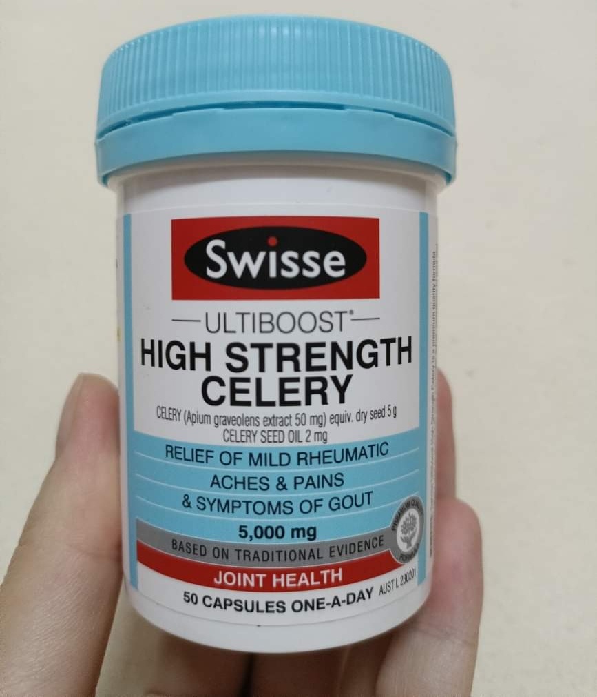 Viên uống Swisse High Strength Celery 5000mg - Hỗ trợ điều trị bệnh gút, cải thiện sức khỏe, dễ uống, cụ thể cho người dùng 50 viên.