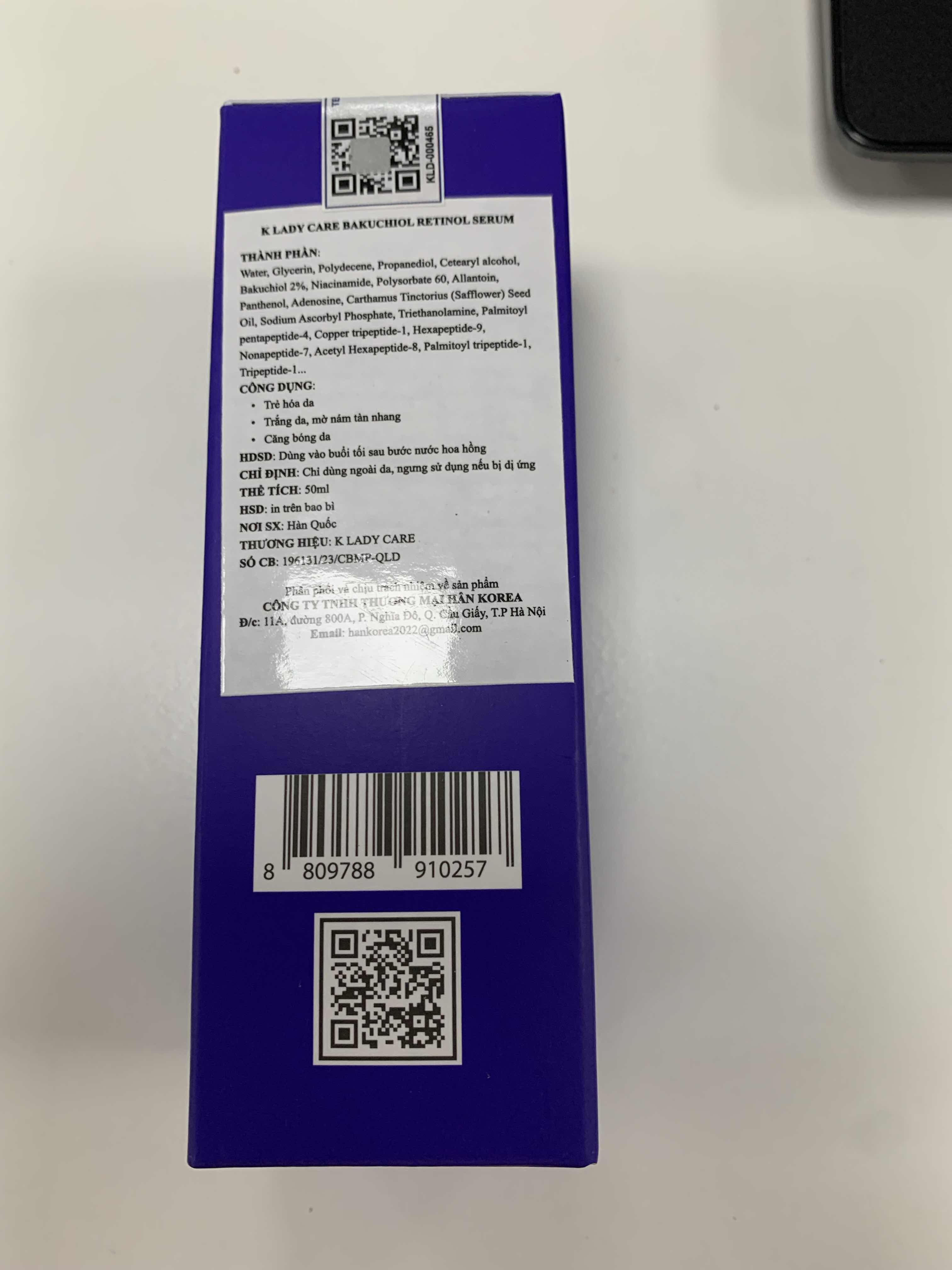 Serum Dưỡng Trắng Da K Lady Care Bakuchiol Retinol 50ml - Ngừa Nếp Nhăn, Làm Sáng Da, Không Chứa Cồn & Hương Liệu, Mỹ Phẩm Hàn Quốc