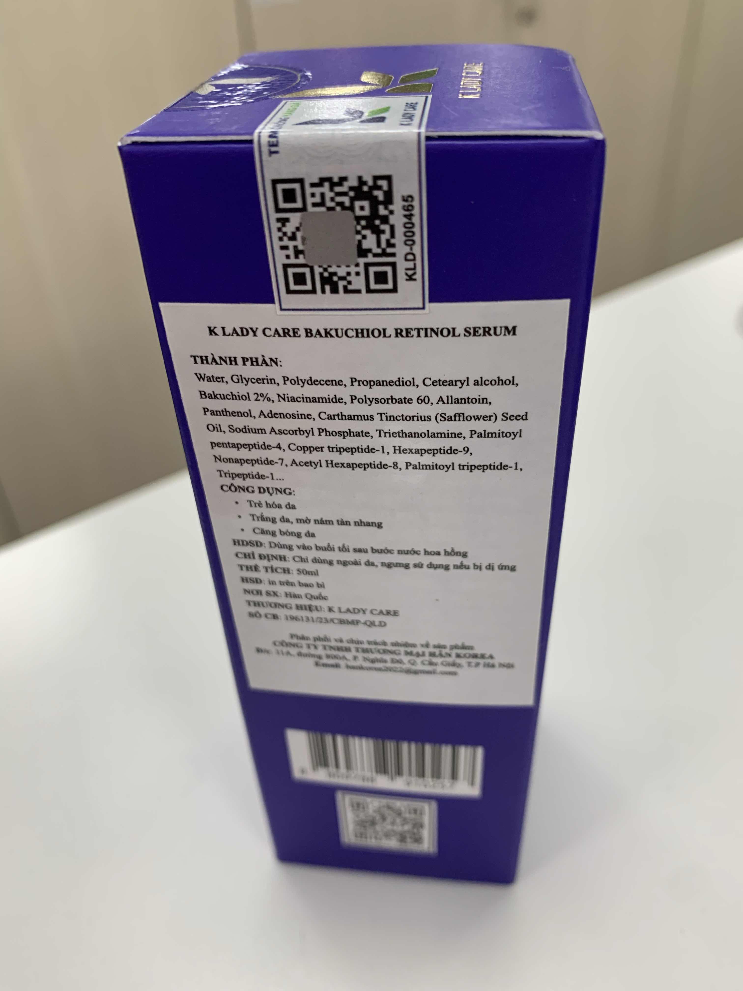 Serum Dưỡng Trắng Da K Lady Care Bakuchiol Retinol 50ml - Ngừa Nếp Nhăn, Làm Sáng Da, Không Chứa Cồn & Hương Liệu, Mỹ Phẩm Hàn Quốc