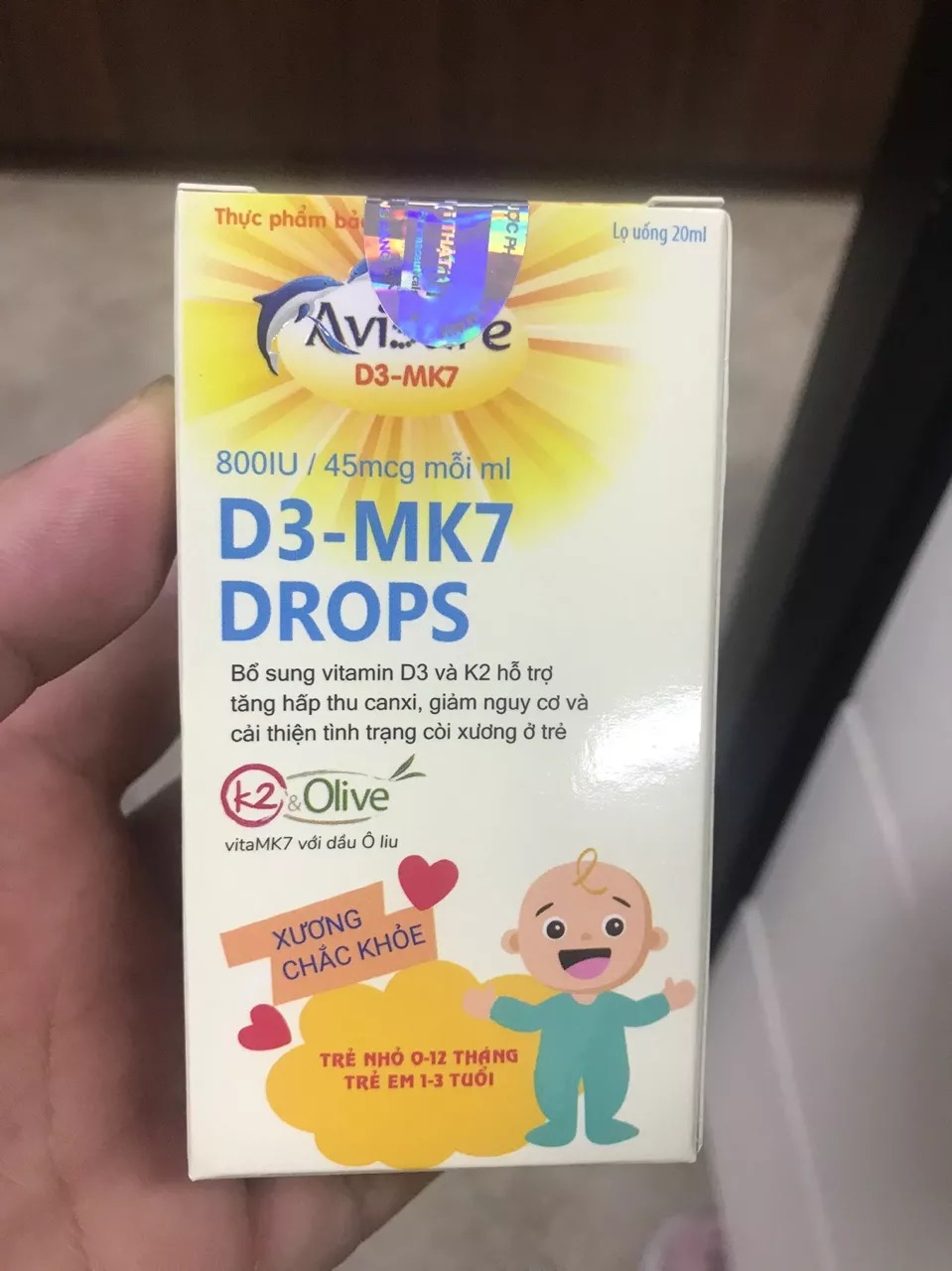 Vitamin D3 MK7 Avisure dạng nhỏ giọt cho bé - Bổ sung Canxi và Vitamin K2, Hỗ trợ Phát Triển Xương Chắc Khỏe 20ml