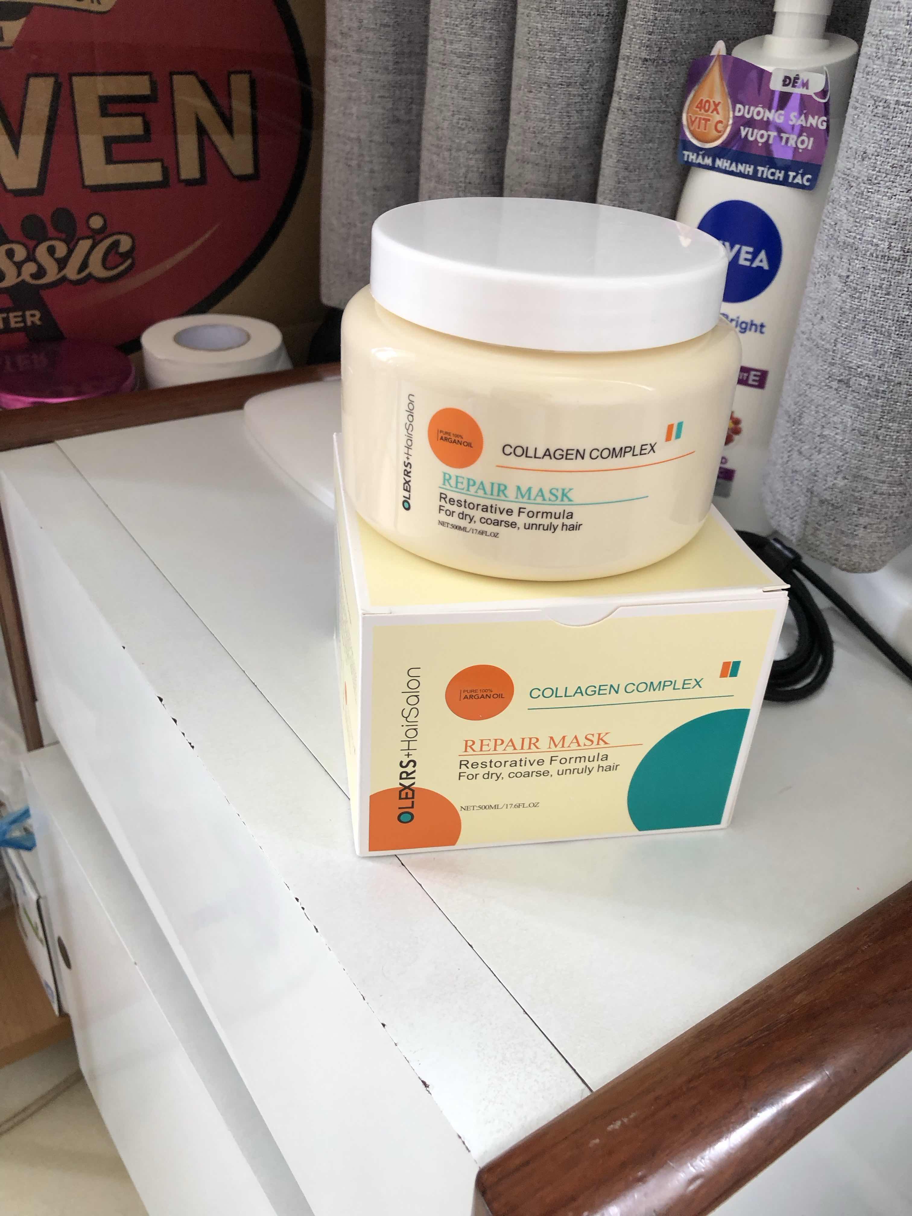Kem ủ tóc Olexrs Argan Oil Collagen Complex - Phục hồi tóc hư tổn, 100% dầu Argan thiên nhiên, chăm sóc tóc bóng mượt 500ml