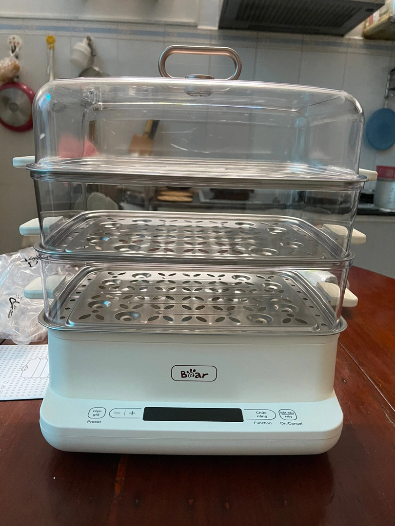 Nồi Hấp 3 Tầng Đa Năng Bear SB-NH12L 12L - Chế Độ Hấp Hải Sản, Thịt, Bánh Bao, Giữ Nhiệt Tự Động, Dễ Dàng Sử Dụng
