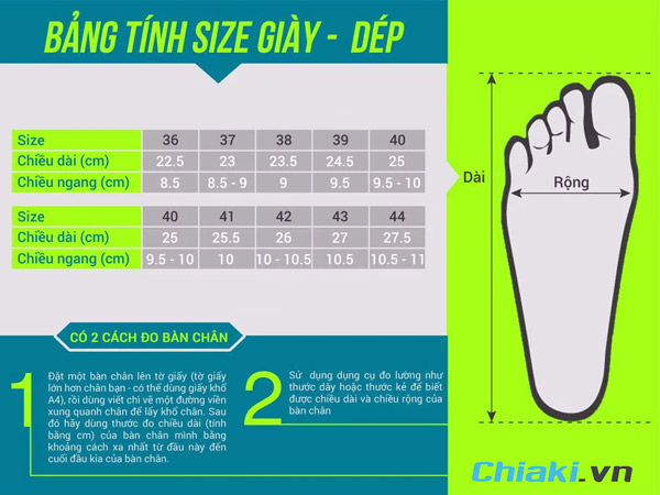 Bảng size giày chuẩn và cách quy đổi kích thước chính xác