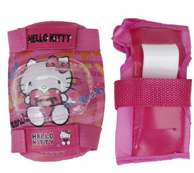 Bộ bảo vệ chân tay cho bé gái Hello Kitty được làm bằng chất liệu xốp và E.V.A bền và nhẹ