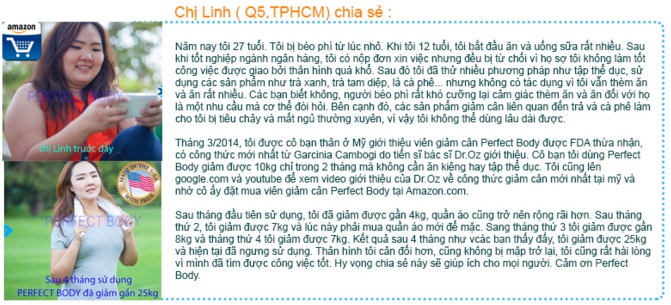  Chia sẻ của chị Linh (Q5, TP.HCM) sau khi sử dụng viên uống Perfect Body 