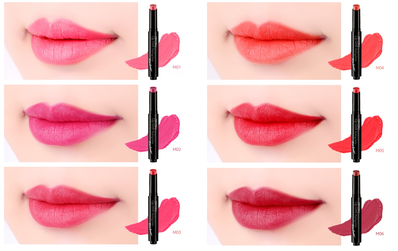 Các màu son Tonymoly Kiss Lover Lip Click Styling Color cho bạn lựa chọn