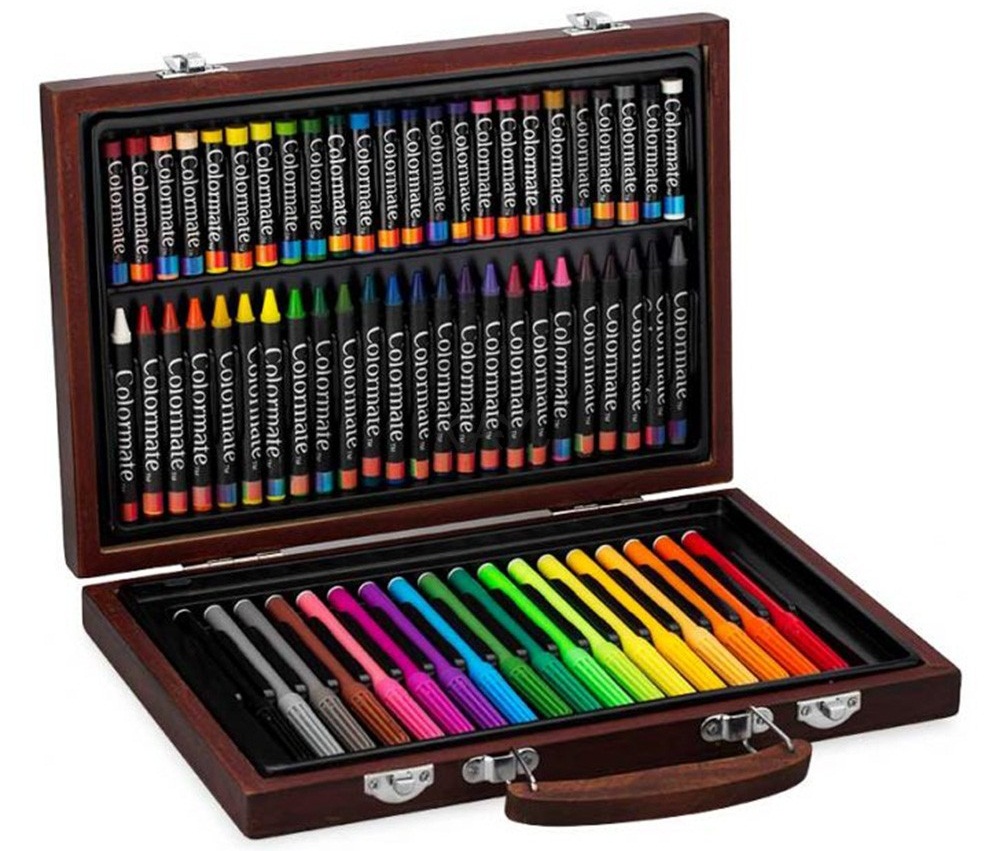 Hộp bút màu đa năng Colormate hộp gỗ 67W cao cấp nhiều màu sắc tươi sáng