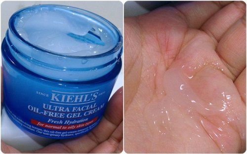 Kem dưỡng ẩm Kiehl’s Ultra Facial Oil-Free kết cấu dạng gel-cream mỏng, nhẹ, có màu trắng đục như thạch lựu
