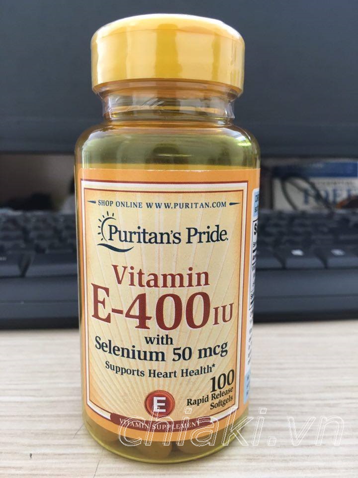 Vitamin E-400IU with Selenium 50 mcg Puritan's Pride hỗ trợ sức khỏe làn da, tim mạch
