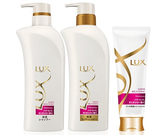 Bộ dầu gội Lux Super Rich Shine Moisture chứa chất Amino Axit, vitamin E giúp phục hồi tóc hư tổn do uốn, duỗi, nhuộm