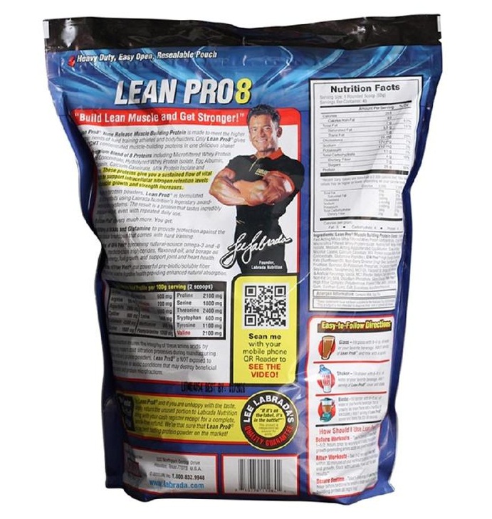 Nhãn sản phẩm Lean Pro8 - thực phẩm bổ sung Protein tăng cơ của Mỹ
