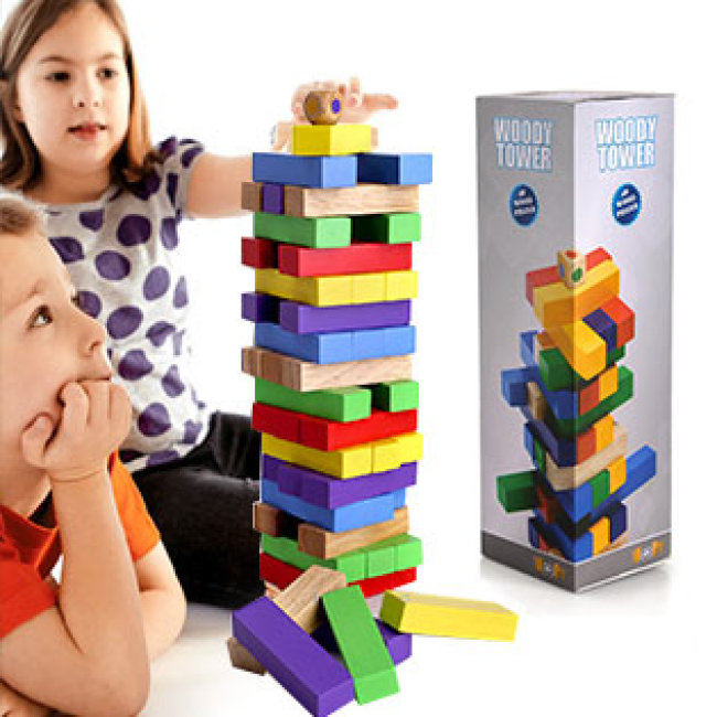 Đồ chơi rút gỗ Woody Tower gồm 48 thanh gỗ nhiều màu sắc