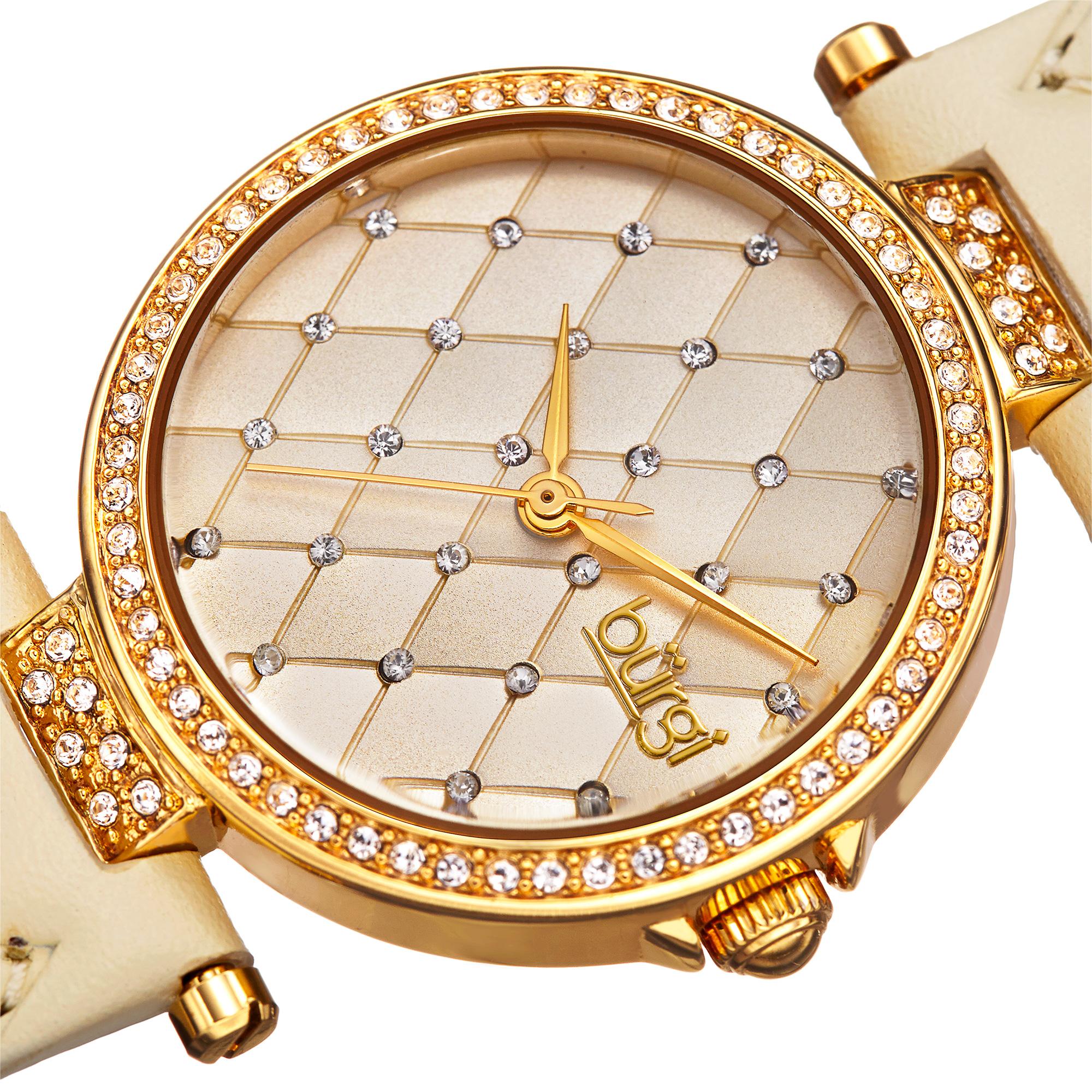 Case đồng hồ mạ vàng sáng bóng với bezel được đính đá tinh xảo