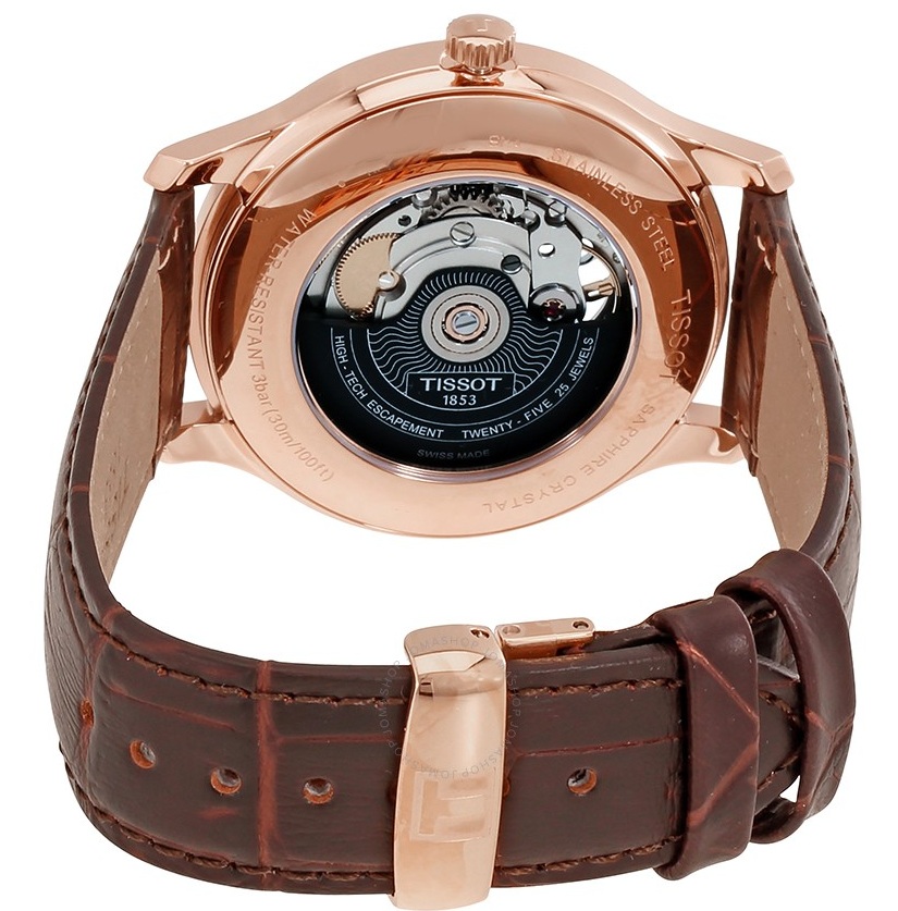 Chiếc đồng hồ Tissot nam này sở hữu dây da nâu đánh vân cổ điển