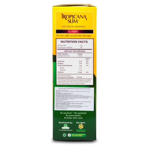Nhãn sản phẩm Đường ăn kiêng Tropicana Slim Sucraslose 100g 
