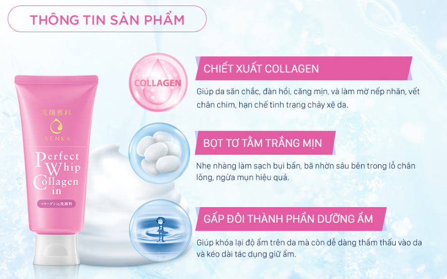 Sữa rửa mặt tạo bọt Senka Perfect Whip Collagen 3