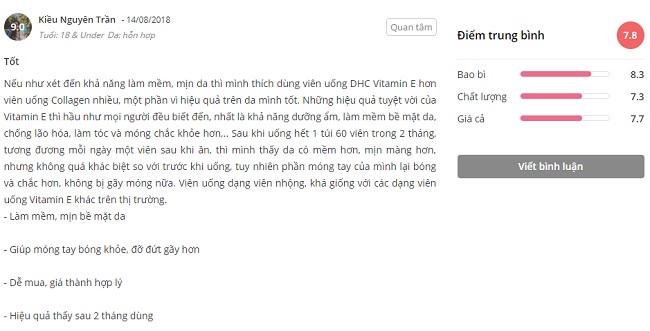 Phản hồi từ phía khách hàng sử dụng viên uống vitamin E của DHC