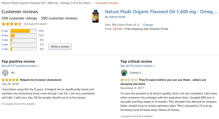 phản hồi từ phía khách hàng sử dụng dầu hạt lanh Nature Made flaxseed oil  1