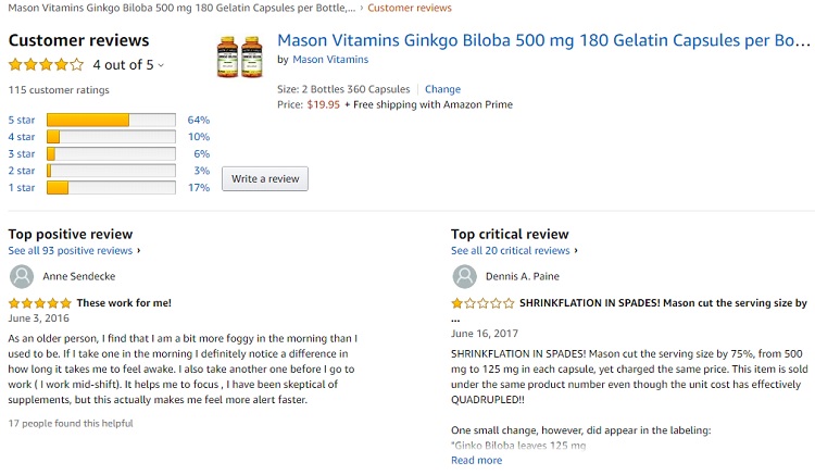 Phản hồi từ phía khách hàng sử dụng Ginkgo Biloba 500mg Mason Natural 2