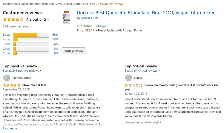 Phản hồi từ phía khách hàng sử dụng Doctor's Best Quercetin Bromelain 4