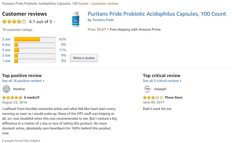 Phản hồi từ phía khách hàng sử dụng Men vi sinh Probiotic Acidophilus Puritan's Pride 3