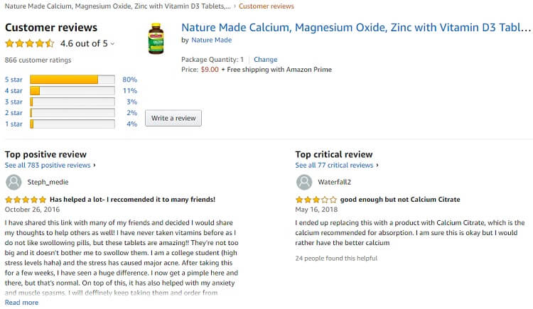 Phản hồi từ phía khách hàng sử dụng Nature Made Calcium Magnesium Zinc With Vitamin D3 (2)