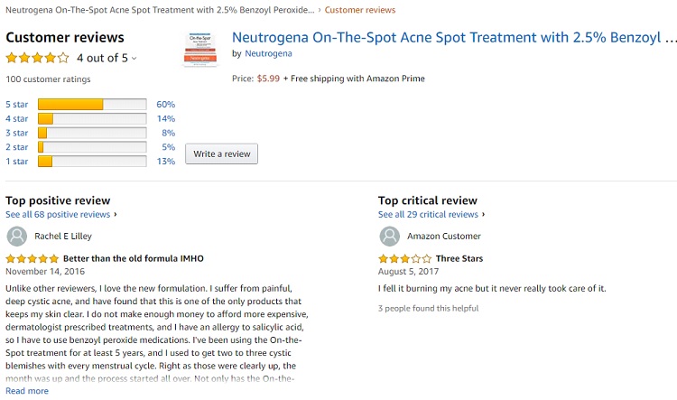 Phản hồi từ phía khách hàng sử dụng Neutrogena On The Spot Acne Treatment 5