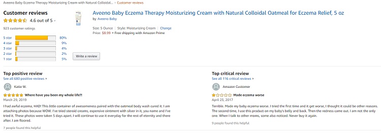 Phản hồi từ phía khách hàng sử dụng kem Aveeno Baby Eczema 2