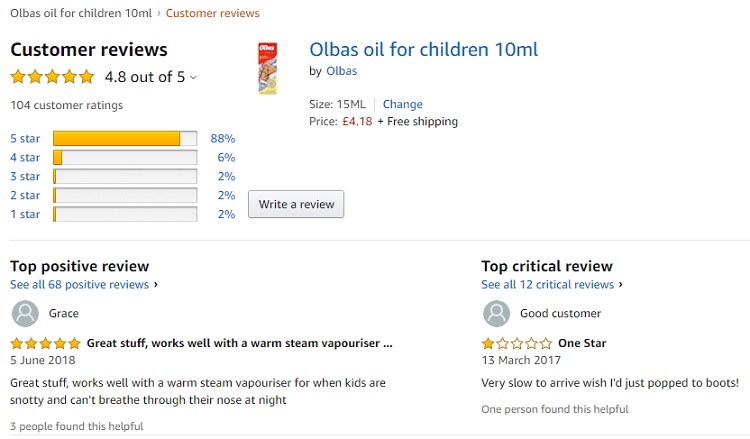 Phản hồi từ phía khách hàng sử dụng Tinh dầu Olbas Oil  for children 3