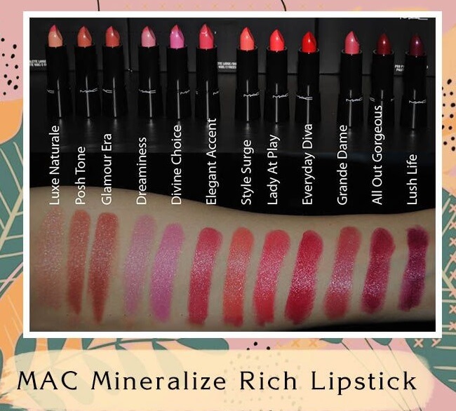 Bảng màu son MAC Mineralize Rich Lipstick