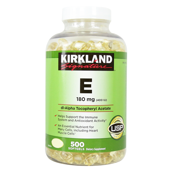 Vitamin E 400 IU 500 viên Kirkland của Mỹ nắp trắng dạng vặn