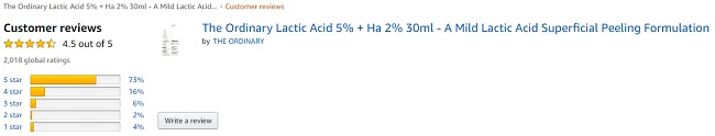 đánh giá của người sử dụng serum The Ordinary Lactic Acid 5% + HA