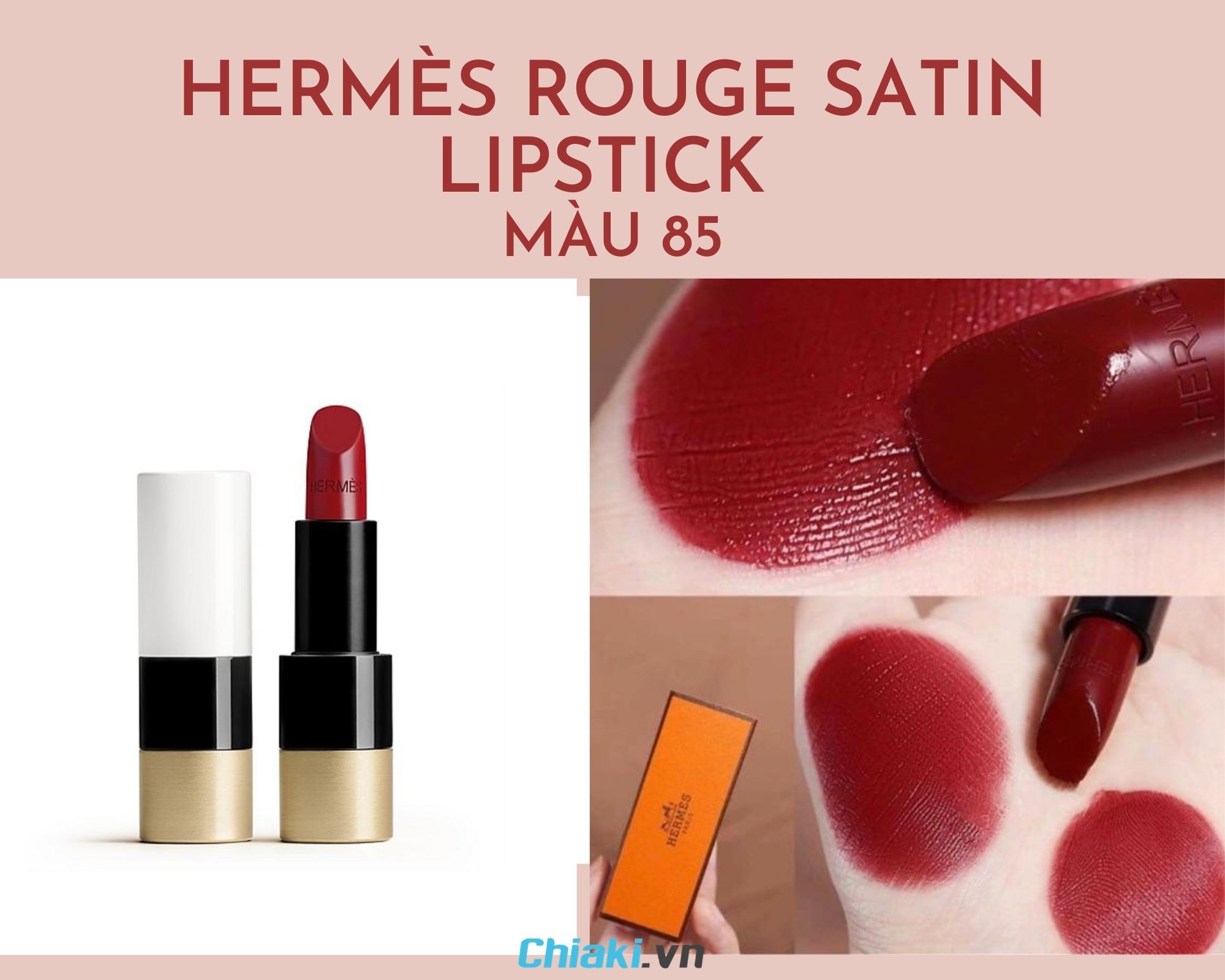 Son môi màu đỏ anh đào Hermès Rouge Satin Lipstick