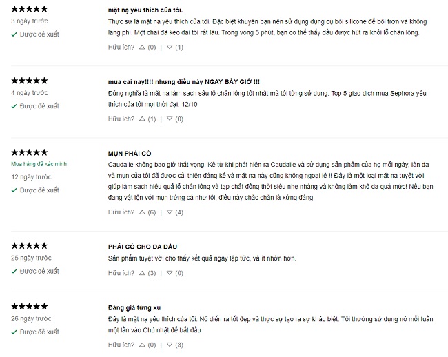 Review mặt nạ đất sét Caudalie từ người sử dụng trên trang Sephora.com