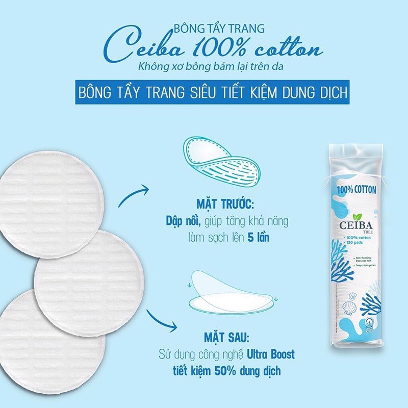 Bông Tẩy Trang Ceiba Cotton 120 Miếng 100%cotton