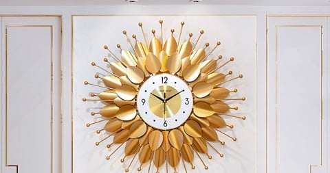 Đồng hồ treo tường 3D trang trí họa tiết cánh hoa mặt trời
