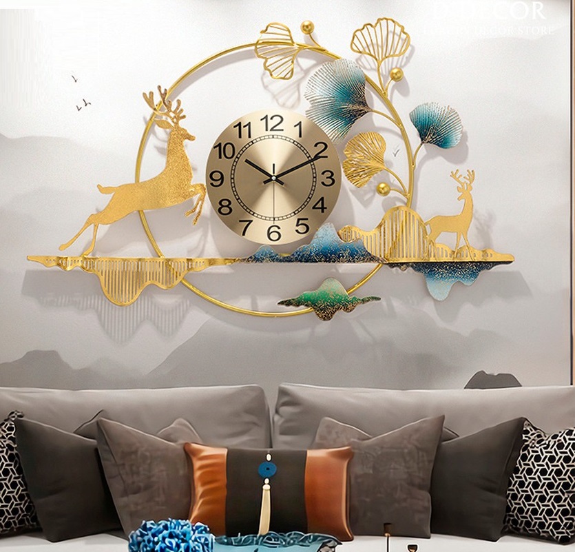 Đồng hồ treo tường trang trí 3D phong cảnh đôi hươu