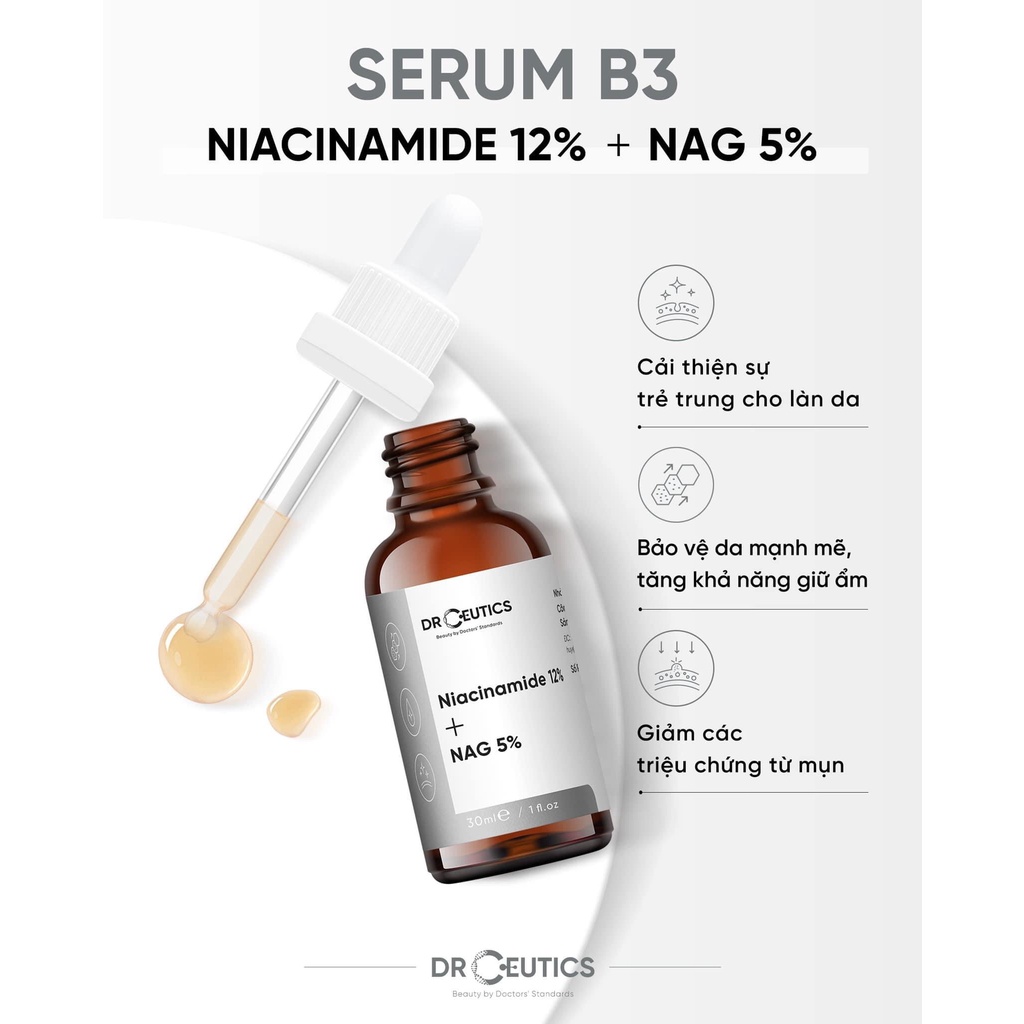 Serum B3 DrCeutics Niacinamide 12% + NAG 5% Hỗ Trợ Làm Sáng Da
