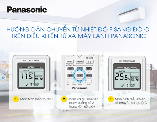 Chuyển độ F sang độ C trên máy lạnh Panasonic