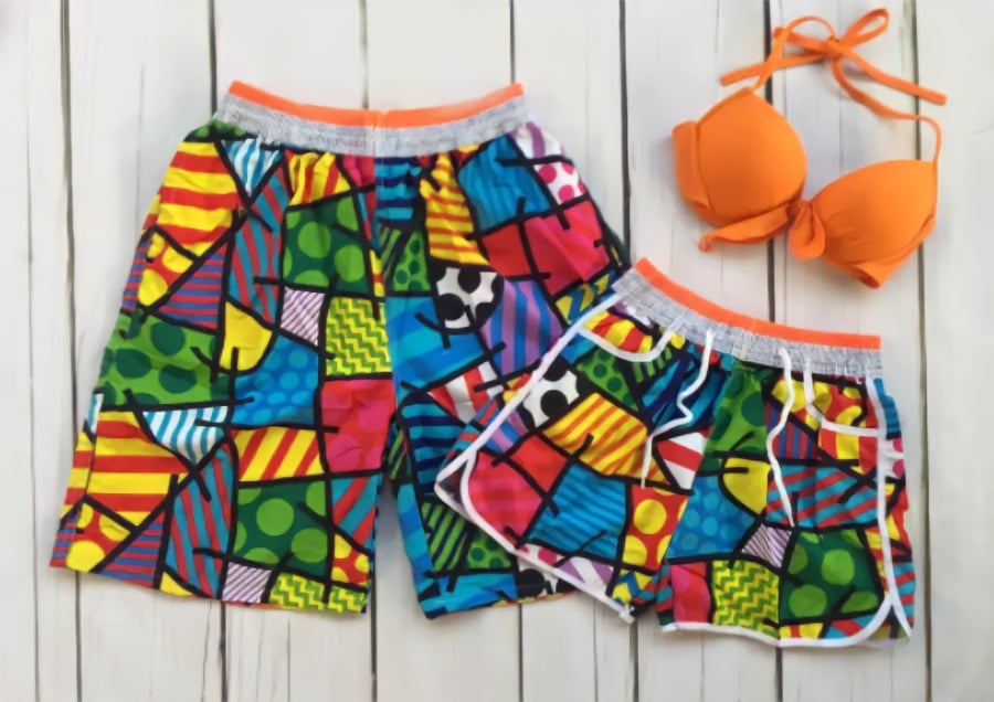 Set đồ bikini đôi họa tiết nhiều màu rực rỡ màu cam