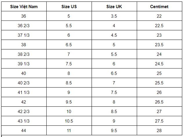 size giày, size giầy, sz giày, size giày nam, size giày nữ, size giày quốc tế, size giày việt nam