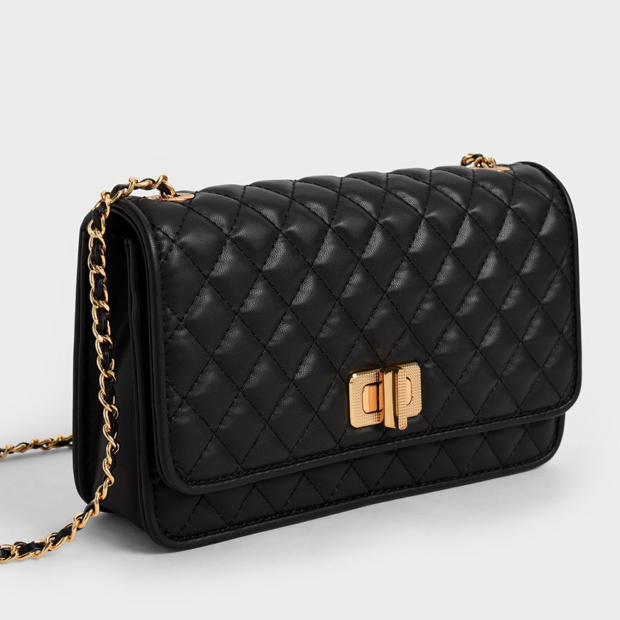 Túi Xách Charles  Keith Quilted TurnLock Evening Clutch  Black