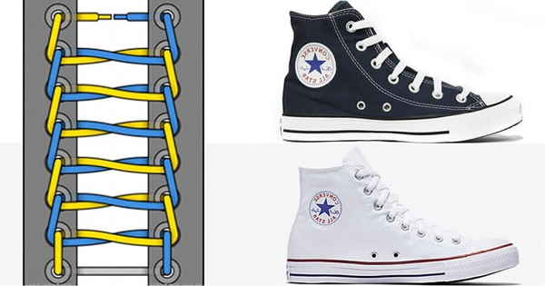 Cách cột dây giày Converse cổ cao hình mạng nhện đẹp