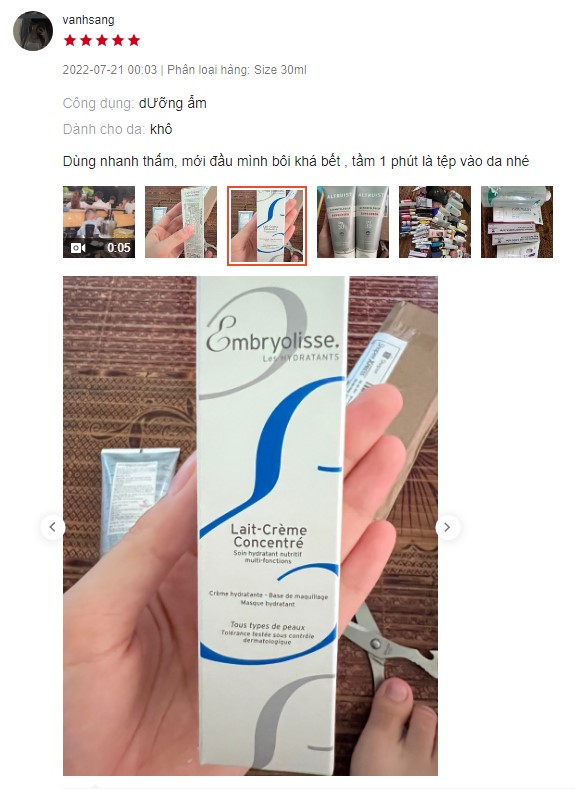 Review kem dưỡng ẩm Embryolisse Hydra Mat Emulsion