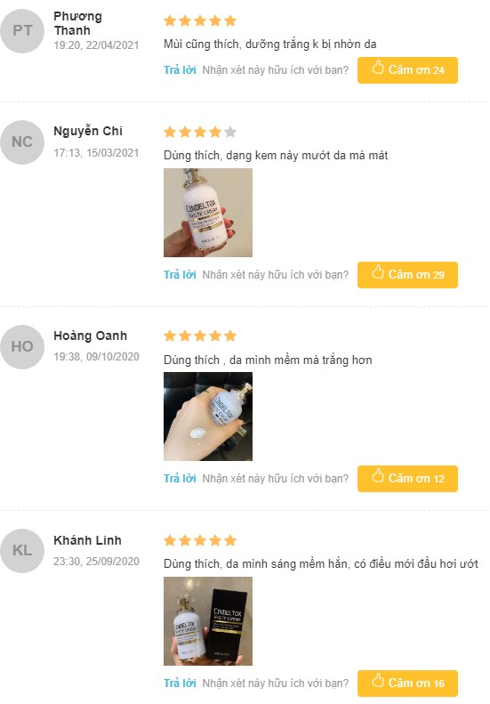 Review kem dưỡng trắng da Cindel tox White Cream