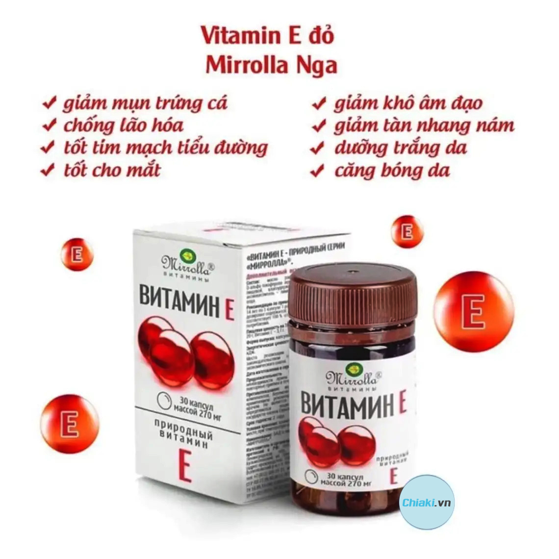 vitamin E đỏ của Nga bản 270mg và 400mg chính hãng