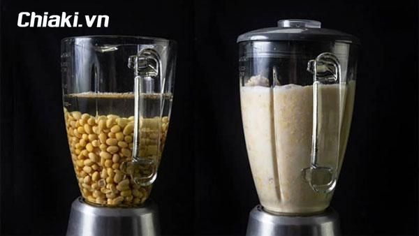 nấu sữa đậu nành bằng máy xay sinh tố