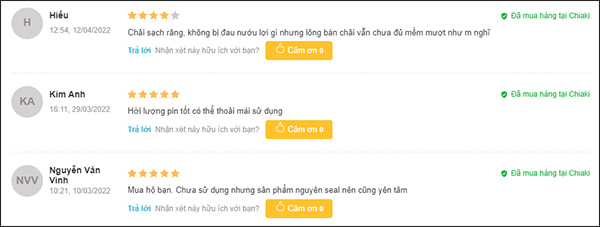 feedback bàn chải điện Xiaomi của khách hàng